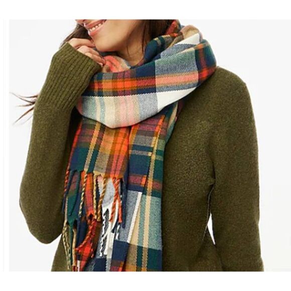 J Crew Women's Classic Plaid Scarf Multicolor Soft Wrap Lightweight - Picture 1 of 5